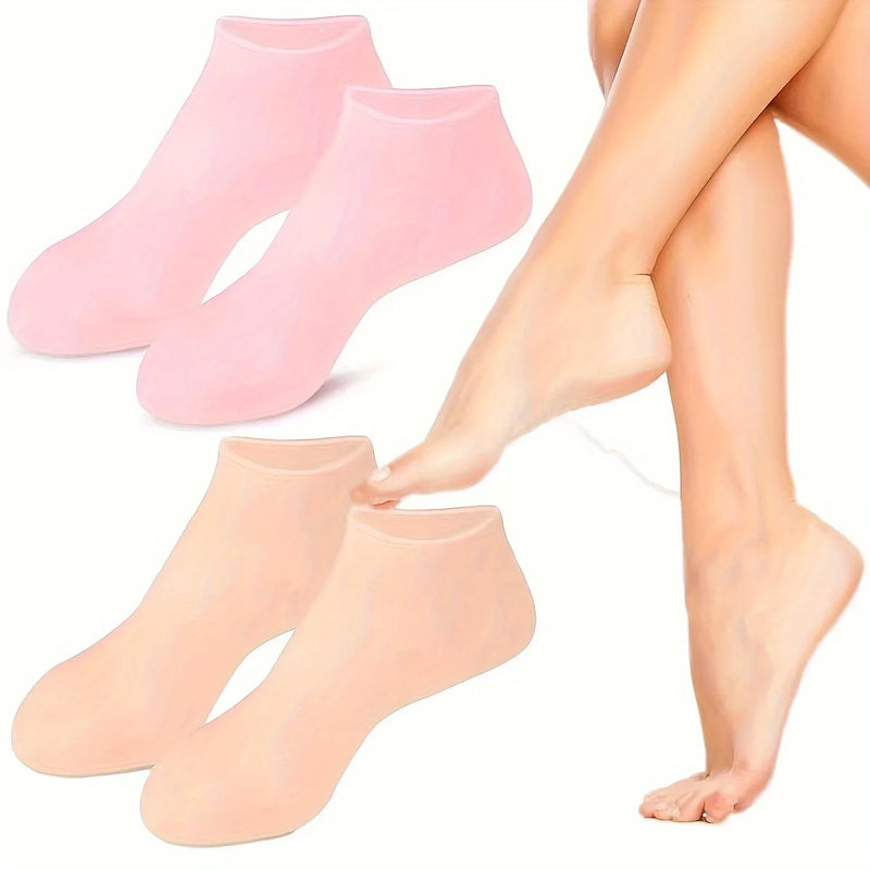 Pacote com 2 meias de gel de silicone hidratantes para pés secos e rachados, nutritivas, lubrificantes para a pele, meias de massagem para cuidados com os pés