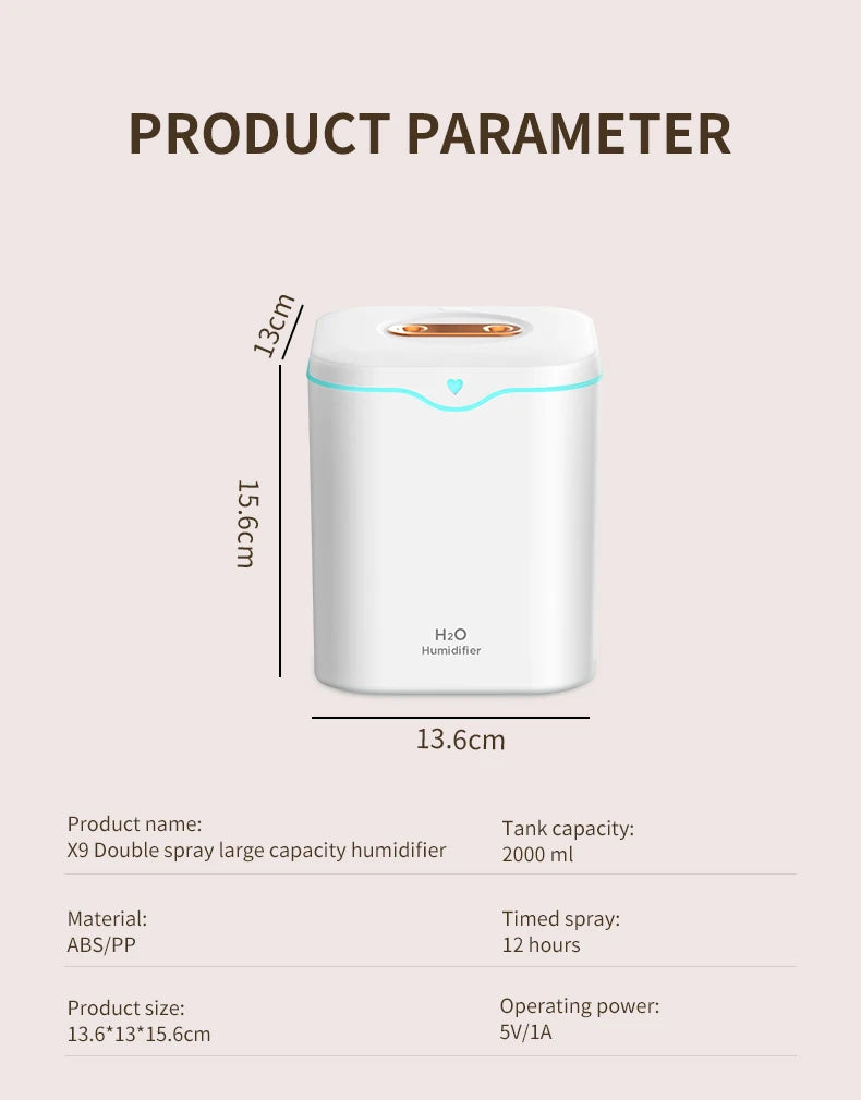 Umidificador de ar duplo spray difusor de óleo essencial doméstico elétrico aromático ultra sônico silencioso